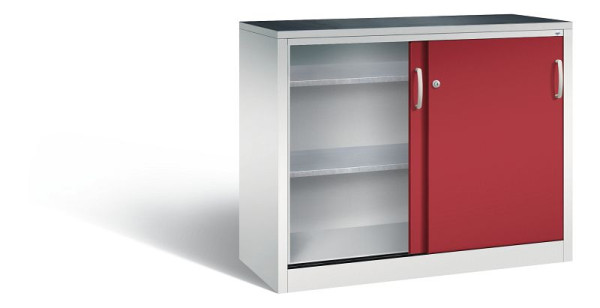 C+P schuifdeurkast Acurado, H1000xB1200xD500mm, kleur: lichtgrijs/robijnrood, beugelgreep, 2056-09 S10088