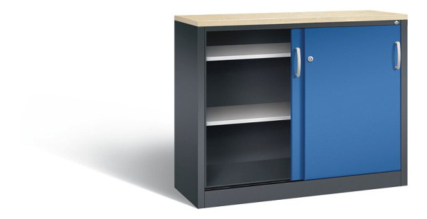C+P dressoir met schuifdeuren Acurado, H1000xB1200xD400mm, kleur: zwartgrijs / gentiaanblauw, beugelgreep, 2046-00 S10242