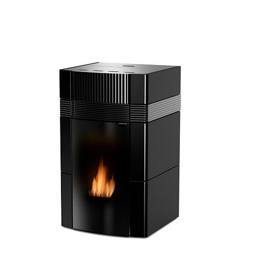 Robin Wood A++ Woody waterpelletkachel 18 kW met zwarte keramische bekleding, RWW18B