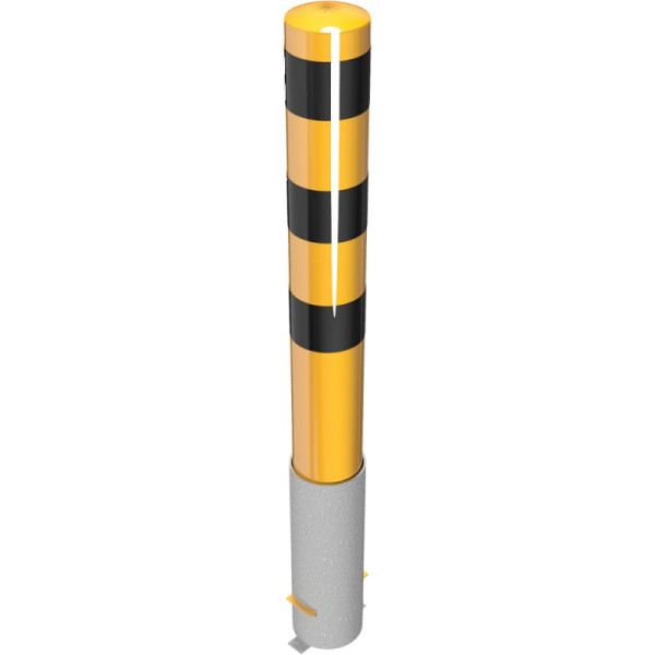 Stein HGS HGS stalen buispaal/rambeschermpaal -Bollard-, 1500mm/zonder sluiting, verkeersgeel (RAL 1023) gecoat met 3 zwarte strepen, geen oogjes, 40151hb-gs