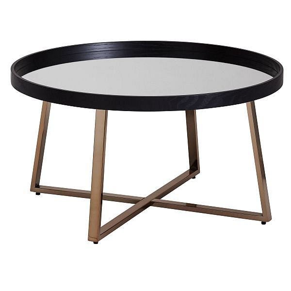 Wohnling Design salontafel rond Ø 78 cm donkergoud met spiegelglasblad, metalen frame, WL6.002