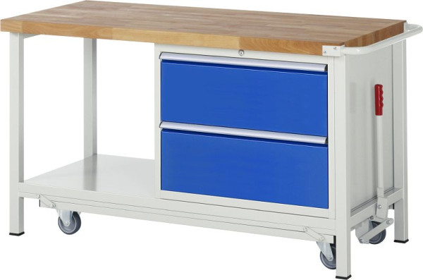 RAU neerlaatbare werkbank 8000 - model 8255, B1500 x D700 x H880 mm, onderbouwbak rechts, B770 x D650 x H620 mm, 05-8255A6-157B4F.11