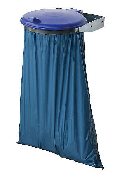 Renner vuilniszakhouder voor wandmontage 70-120 L, B 365 mm x D 460 mm x H 115 mm, gegalvaniseerd, met blauwe kunststof deksel, 8001-12