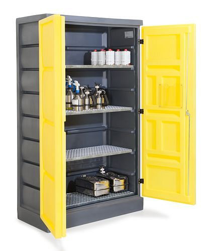 DENIOS milieukast PolyStore, kunststof, B 120 cm, 4 roosters verzinkt, type PS 1220-4, 248-939