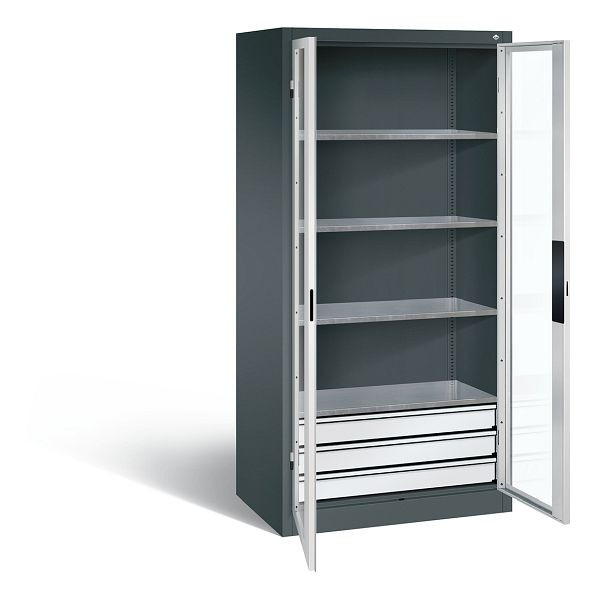 C+P gereedschapskast Acurado, H1950xW930xD600mm, kleur: antracietgrijs/lichtgrijs, verzonken handgreep, 8922-5532 S10002