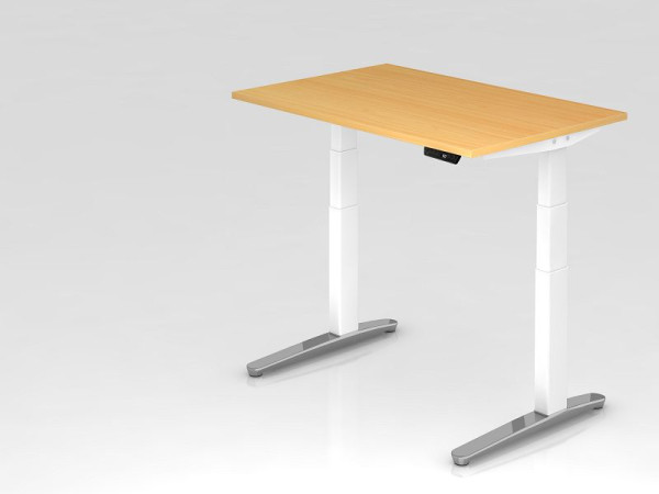Hammerbacher elektrisch zit-sta bureau 120x80cm beuken/wit, gepolijst, rechthoekige vorm, VXBHM12/6/WC