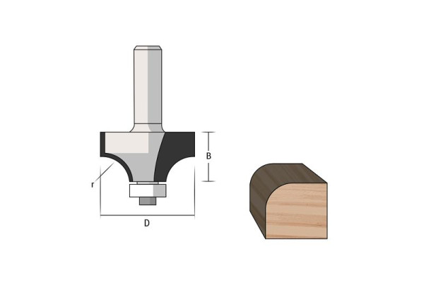 Famag radiusfrees HM zonder sponning (afrondingsfrees), schacht Ø: 8 mm, diameter: 25,4 mm, 3109.825.00