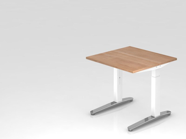 Hammerbacher bureau C-poot 80x80cm walnoot/wit, gepolijst, rechthoekige vorm, VXB08/N/WC