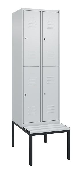 C+P dubbeldekskast Classic PLUS, 2 vakken, 2120x600x815mm, 7035/7035, cilindersloten, met bank eronder, 0803507-20 S10024