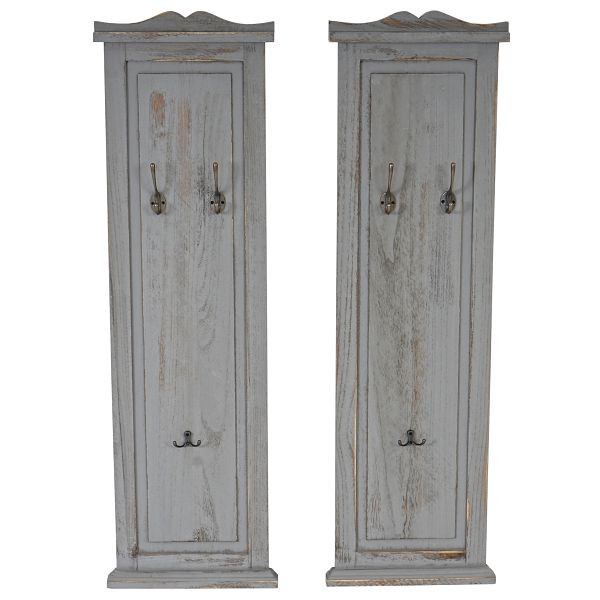 Mendler set van 2 kledingkast T33, wandkast garderobepaneel, wandhaken hout 109x28x4cm, grijs shabby, 33040