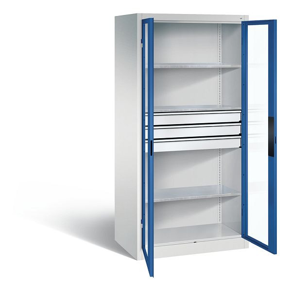 C+P gereedschapskast Acurado, H1950xW930xD600mm, kleur: lichtgrijs / gentiaanblauw, verzonken handgreep, 8922-55302 S10014