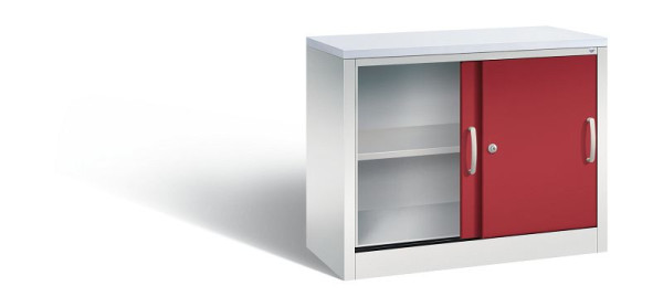 C+P dressoir met schuifdeuren Acurado, H720xB1000xD400mm, kleur: lichtgrijs/robijnrood, beugelgreep, 2 niveaus, 5725-00 S10062