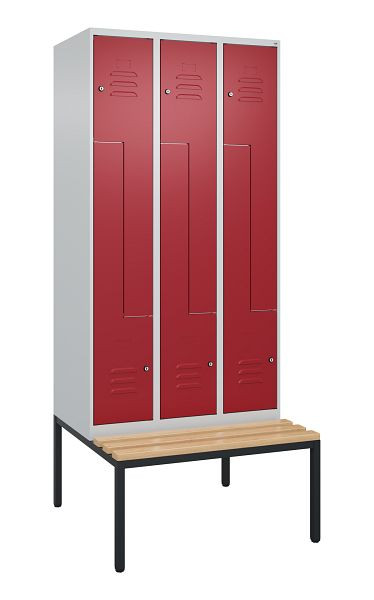 C+P Z-Spind Classic PLUS, mit untergebauter Sitzbank, 6 Abteile, 2120x900x815mm, 7035/3003, Zylinderschlösser, Buche-Sitzleisten, 0800537-306 S10016