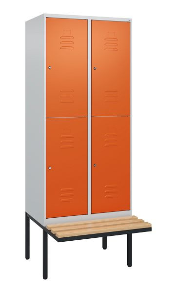 C+P dubbeldekskast Classic PLUS, 2 vakken, 2120x800x815mm, 7035/2004, cilindersloten, beukenhouten zitlat, zitting, 0803407-22 S10182