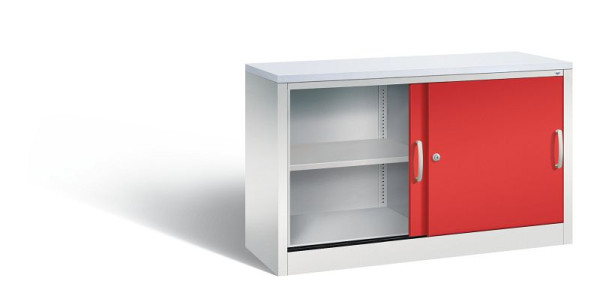 C+P dressoir met schuifdeuren Acurado, H720xB1200xD400mm, kleur: lichtgrijs / vuurrood, beugelgreep, 2 niveaus, 5723-00 S10370