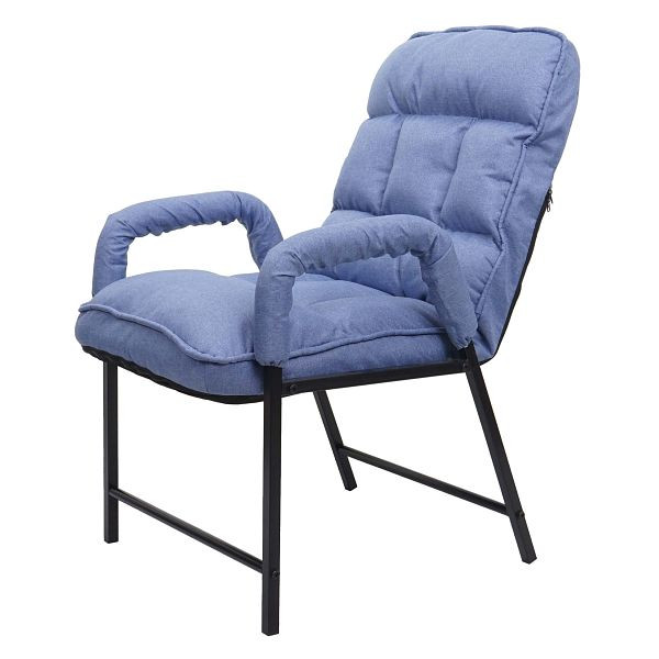 Mendler eetkamerstoel HWC-K40, stoel gestoffeerde stoel, 160kg belastbare rugleuning verstelbaar metaal, stof/textiel blauw, 92129