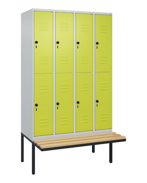 C+P Doppelstöckiger Spind Classic PLUS, 4 Abteile, 2120x1200x815mm, 7035/0024, Drehriegel, Sitzleisten aus Buche, schwebende Sitzfläche, 0803407-40 S10010