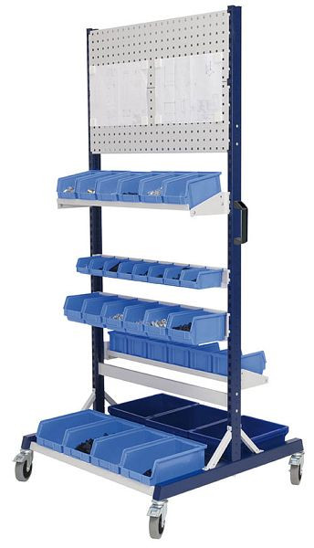 Bedrunka + Hirth werkraster-Mobil dubbelzijdig, 2x planken, 2x containerdragers, 2x geperforeerde wand Afmetingen in mm (BxDxH): 1000 x 960 x 2198, 07.8310.07