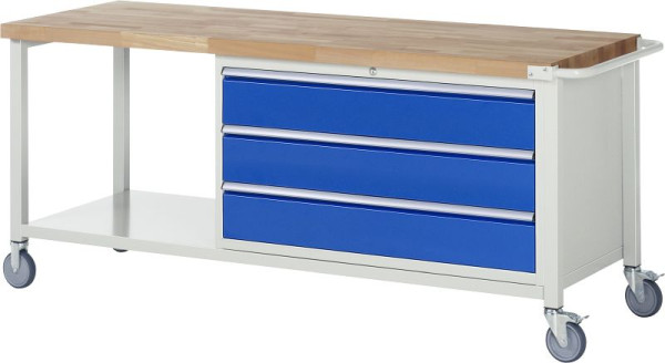 RAU verrijdbare werkbank serie 8000, 3 x XXL laden, opbergplank, 2000x880x700 mm, 05-8357A6-207B4S.11