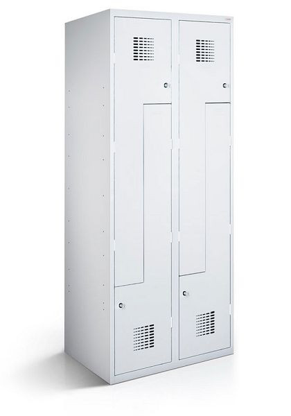 KEMMLIT Z-locker met 2 vakken en 4 deuren 40cm met gesloten bodem, lichtgrijs 7035, cilinderslot, 100143