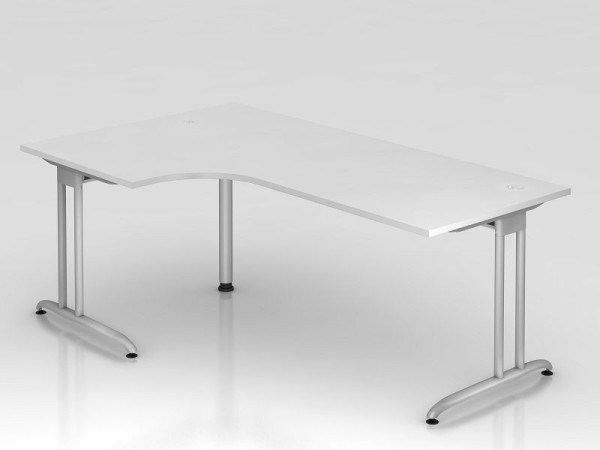 Hammerbacher hoektafel C-poot 200x120cm 90° wit, hoekvorm 90°, horizontale kabelgoot, links of rechts te monteren, werkhoogte 72 cm, VBS82/W/S