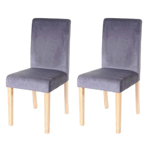 Mendler set van 2 eetkamerstoelen stoel keukenstoel Littau, fluweel, grijs, lichte poten, 61269
