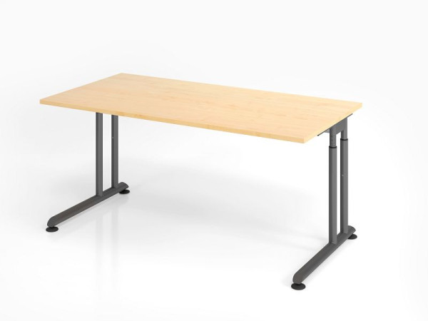 Hammerbacher bureau ZS16, 160 x 80 cm, blad: esdoorn, 25 mm dik, ABS dikke rand, rechthoekige vorm, grafiet, VZS16/3/G