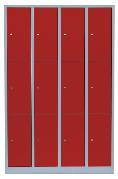 Lüllmann stalen compartimentenkast, 1800 x 1170 x 500 mm, lichtgrijs/vuurrood, 520344