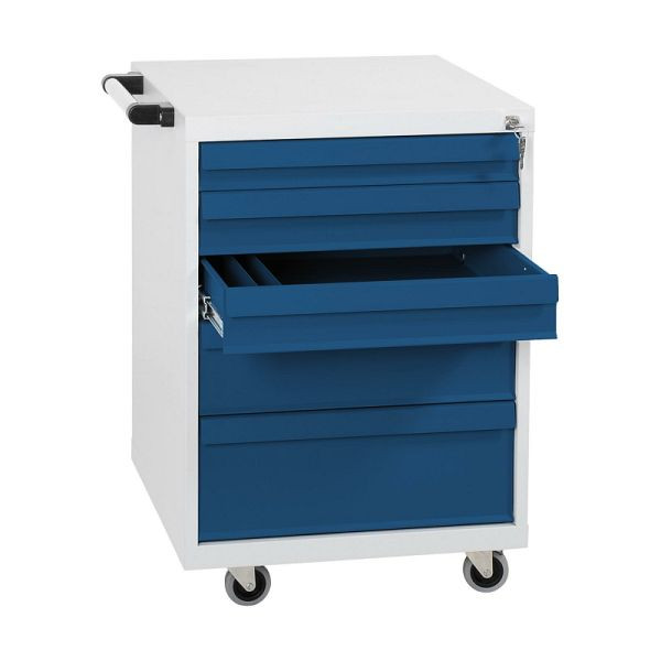 Lüllmann werkplaatswagen, 5 laden, 840 x 555 x 600 mm, lichtgrijs/gentiaanblauw, 808801