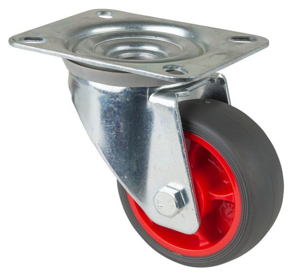 BS rollen transportwiel zwenkwiel, thermoplastisch rubberen wiel, grijze band, rollager, plaat, diameter: 80 mm, verpakking: 4 stuks, L400.B44.081.03