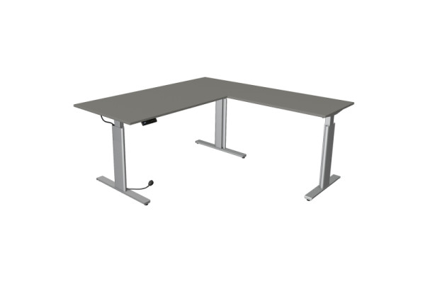 Kerkmann Move 3 zit-statafel zilver B 2000 x D 1000 mm met aanbouwelement 1000 x 600 mm, grafiet, 10234312