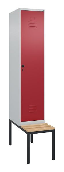 C+P luierkastje Classic PLUS, met onderbank, 2120x400x815mm, 7035/3003, draaibare sluiting, beuken zitlat, 0800507-12 S10001