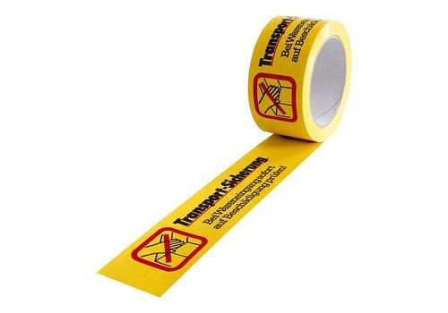 DENIOS waarschuwingstape, PVC, transportveiligheidsopdruk, in geel, 50 mm breed x 66 m, verpakking: 12 rollen, 299581
