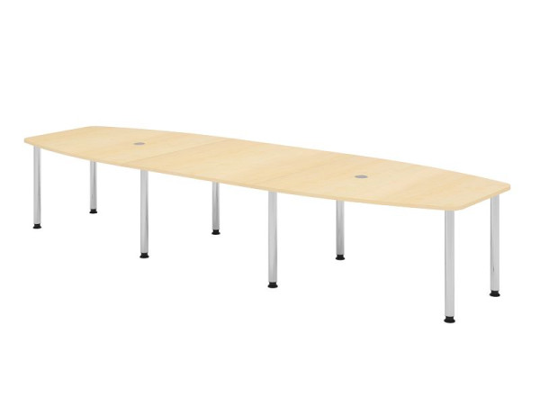 Hammerbacher vergadertafel KT40C, 400 x 130 cm, blad: esdoorn, 25 mm dik, 8-poots frame verchroomd, ronde buis 6 cm, werkhoogte 72-74 cm, VKT40C/3/C