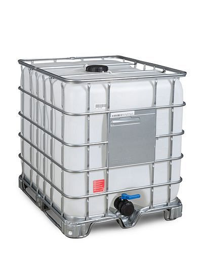 DENIOS IBC Container, Stahlkufen, 1000 l, Öffnung NW150, Auslauf NW80, 266159