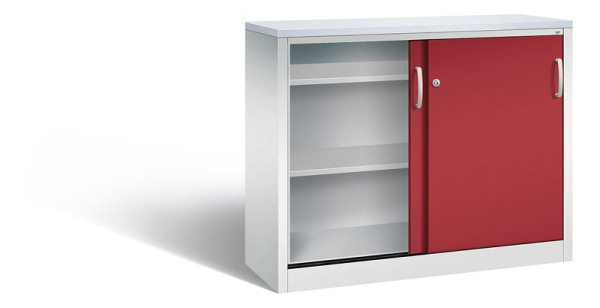 C+P dressoir met schuifdeuren Acurado, H1000xB1200xD400mm, kleur: lichtgrijs/robijnrood, beugelgreep, 2046-00 S10209