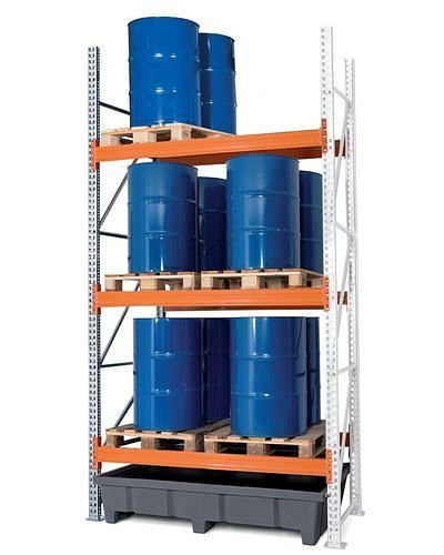 DENIOS palletstelling PRP 18,37 voor 6 euro- of 3 chemicaliënpallets, 3 niveaus, aanbouweenheid, 266-318