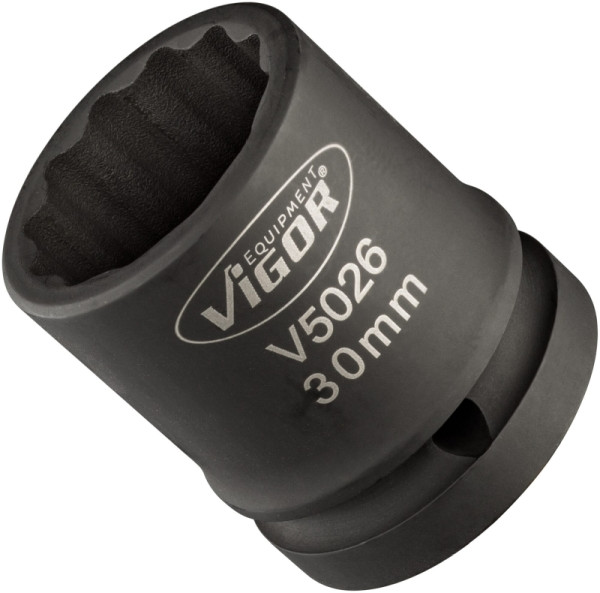 VIGOR slagmoersleuteldop, hol vierkant 20 mm (3/4 inch), extern dubbel zeskantprofiel, 30 mm, V5026