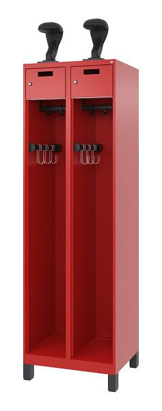 C+P brandweerkast Evolo, model PRAKTUS, 2 compartimenten, H1950B600T500 mm, vuurrood, voeten, 0492015-20 S10008