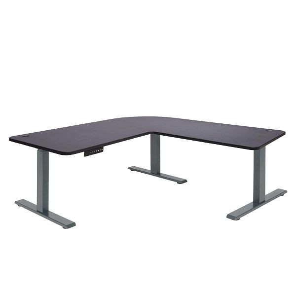 Mendler hoekbureau HWC-D40, computerbureau, elektrisch in hoogte verstelbaar 178x178cm 84kg, zwart, antracietgrijs, 62776+75749