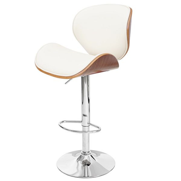 Mendler Foxrock barkruk, barkruk, houten gebogen hout retro design, walnoot look, kunstleer creme, 50058