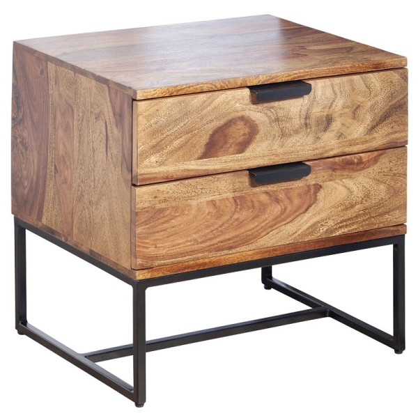 Wohnling nachtkastje Sheesham massief hout / metaal 50x40x51 cm nachtkastje boxspringbed, design nachtconsole met 2 laden, WL6.714