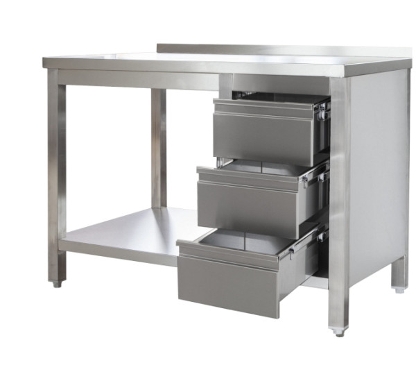 A&S Gastro RVS werktafel met opstand, ladeblok rechts, diepte 800mm, met onderstel, AISI 304, 2900 x 800 x 850 mm, ARTGASR298