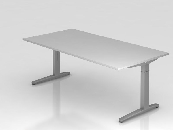 Hammerbacher bureau C-poot 200x100cm grijs/zilver, aluminium loper zilver (vergelijkbaar met RAL 9006), VXB2E/5/SS