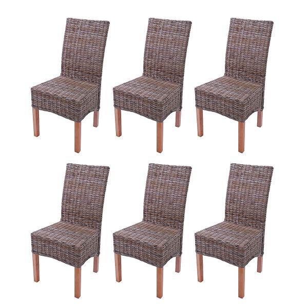 Mendler set van 6 eetkamerstoelen rieten stoel M44, Kubu rotan, zonder zitkussen, 12407+12407+12407