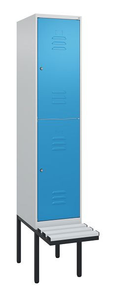 C+P dubbeldekskast Classic PLUS, 2120x400x815mm, 7035/5012, cilindersloten, met basisframe en zwevende zitting, 0803407-12 S10019