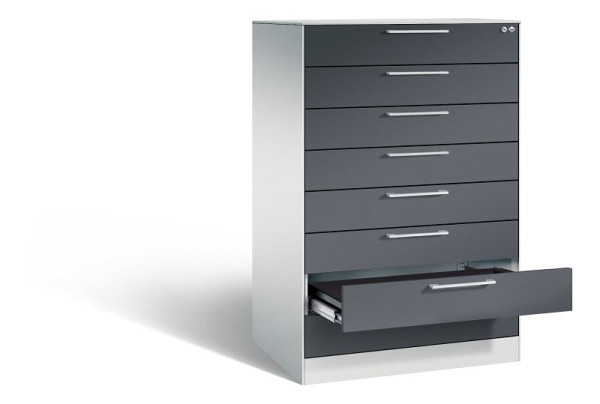 C+P ladekast Asisto, H1310xB800xD600mm, kleur: lichtgrijs/zwartgrijs, beugelgreep, 146223-800 S10004