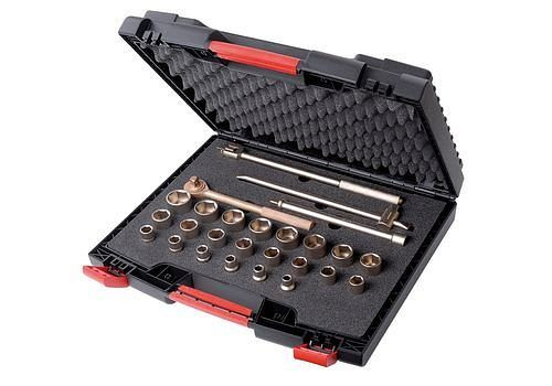 DENIOS rateldoos 1/2", 12-delig, 10 - 24 mm, speciaal brons, vonkvrij, 264-962
