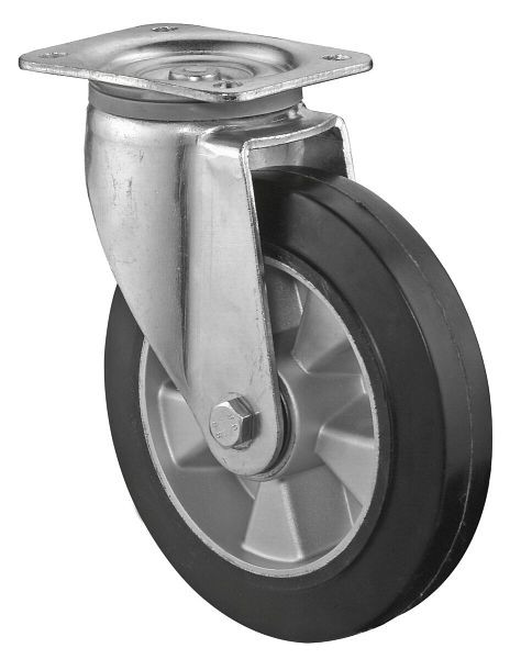 BS Rollen zwaarlastwiel, wielbreedte 50 mm, wiel-Ø 200 mm, draagvermogen 450 kg, zwarte elastische banden, aluminium wiellichaam, kogellagers, L600.B80.200