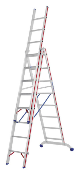HYMER multifunctionele ladder, driedelig, 3x8 sporten, lengte ingeschoven 2,43 m / uitgeschoven 5,51 m, 604724